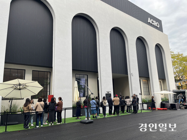 DL이앤씨가 후분양 아파트 ‘아크로 베스티뉴’ 견본주택을 개관한 가운데, 개관 첫날 견본주택 앞에 관람객들이 줄지어 서있다. 2024.11.15/ 윤혜경기자hyegyung@kyeongin.com