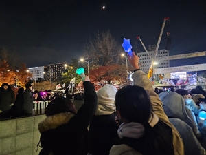 아이돌 응원봉부터 야광봉까지… 국회 앞 밝힌 각양각색 촛불