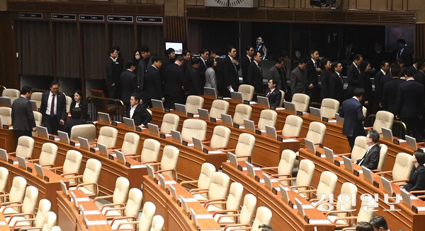 14일 오후 서울 국회에서 열린 본회의에서 윤석열 대통령의 탄핵소추안이 표결되고 있다. 이날 무기명 투표 결과 재적 300명 중 300명 투표, 찬성 204표, 반대 85표 등으로 윤 대통령 탄핵소추안이 가결됐다. 2024.12.14 /이지훈기자 jhlee@kyeongin.com