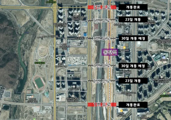 화성 동탄 1·2신도시를 연결하는 경부고속도로 직선화구간 상부공간 연결도로가 이달 말 전면 개통된다. 2024.12.19 /화성시 제공