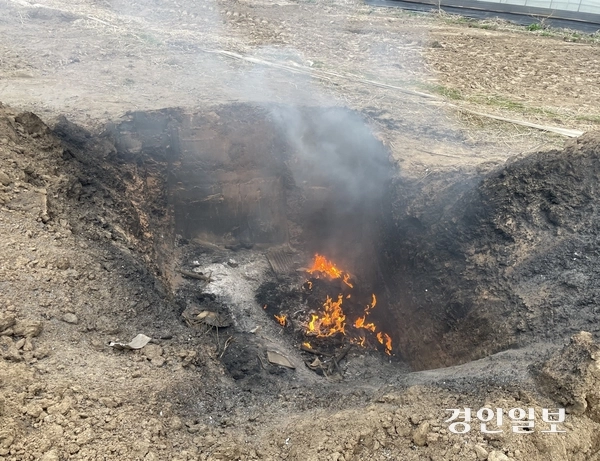 지난해 3월 단속된 노천소각 현장. /한강유역환경청 제공