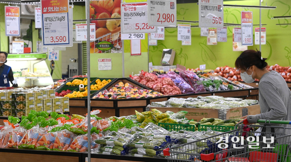 농협하나로마트 야채코너에서 시민들이 장을 보고 있다. /경인일보DB