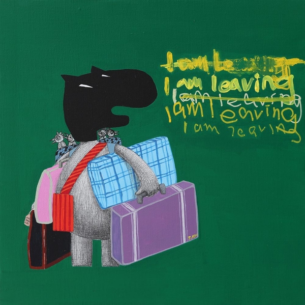 김정인 作 I am leaving, 2024, 캔버스에 아크릴·펜·연필드로잉, 35x35cm /충무로갤러리 제공