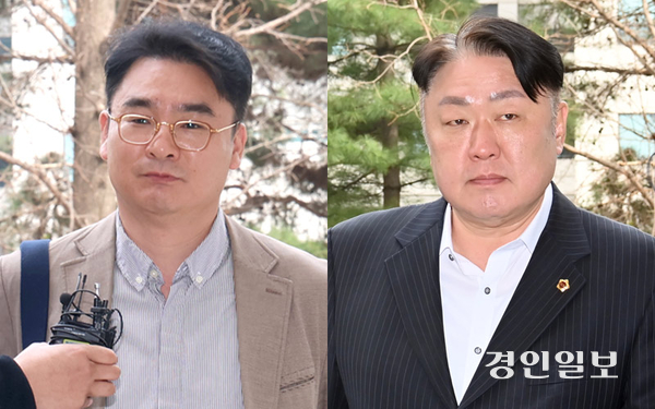 전자칠판 납품과 관련해 업체로 부터 금품을 받은 혐의를 받는 조현영(왼쪽), 신충식(오른쪽) 인천시의원이 지난달 27일 오후 구속 전 피의자 심문(영장실질심사)을 받기 위해 인천지법으로 들어서고 있다. 2025.3.27 /김용국기자yong@kyeongin.com