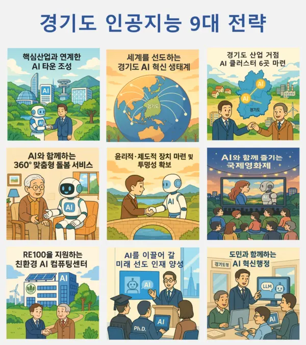 경기도가 23일 AI 비전 및 9대 전략을 발표했다. ‘AI 휴머노믹스를 통한 포용·공존·기회의 경기도’를 실현하기 위한 9대 전략엔 AI 타운 조성 등이 포함됐다./경기도 제공