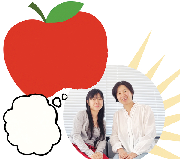 ‘빨간 사과가 먹고 싶다면’ 가희(왼쪽), 진주(오른쪽) 작가. 가희 작가가 디자인한 공간인 인천 주안동 카페 타이니닷에서 두 작가를 만났다. 2025.4.23 /이시은기자 see@kyeongin.com