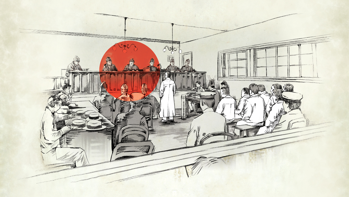 조선총독부가 1921년 발간한 ‘사진첩 조선’에 수록된 경성지방법원의 재판 모습. /서울역사박물관 서울역사아카이브 사진 재가공, 일러스트/박성현기자 pssh0911@kyeongin.com