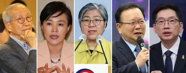 30일 출범하는 더불어민주당 ‘진짜 대한민국 선대위’에서 총괄선대위원장을 맡을 것으로 알려진 윤여준 전 환경부 장관(왼쪽부터), 강금실 전 법무부 장관, 정은경 전 질병관리청장, 김부겸 전 총리, 김경수 전 경남지사. 2025.4.30 연합뉴스