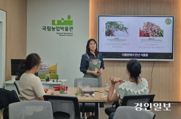 국립농업박물관 정규 프로그램 ‘내 손 안에 농박식물원’ 참가자들이 테라리움 만들기 체험을 하고 있다. 2025.4.24 /이시은기자 see@kyeongin.com