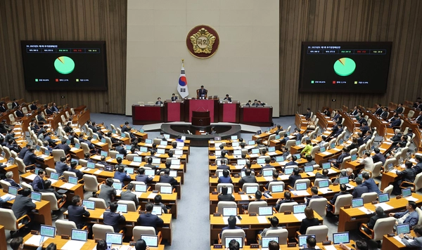1일 국회에서 열린 본회의에서 2025년도 제1회 추가경정예산안이 통과되고 있다. 2025.5.1 /연합뉴스