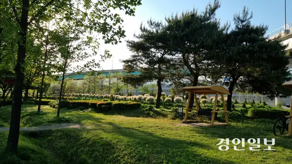 구리한강시민공원 둔치에 조성된 공원은 한강을 바라보며 느끼는 시원함과 다른 기쁨을 준다. 2025.4.26 구리/권순정기자 sj@kyeongin.com