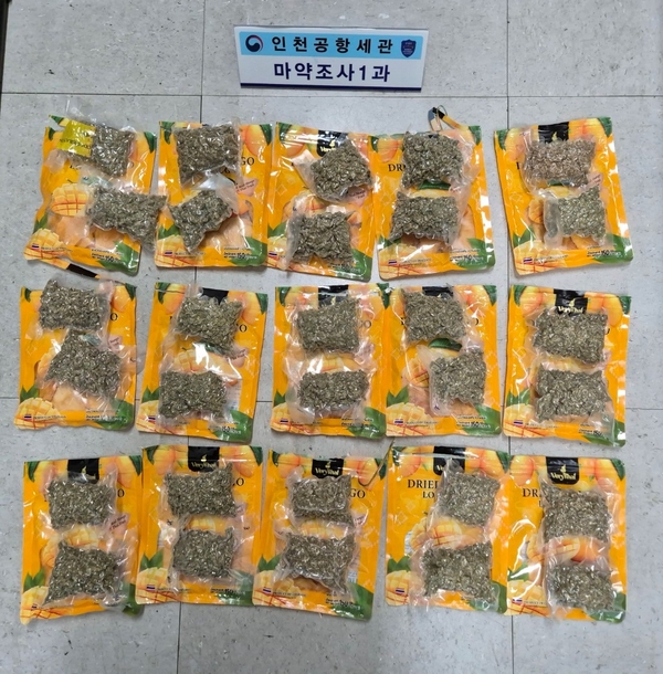 건망고 제품 속에 대마초를 숨겨 입국하려던 태국인이 구속됐다. / 인천공항본부세관 제공