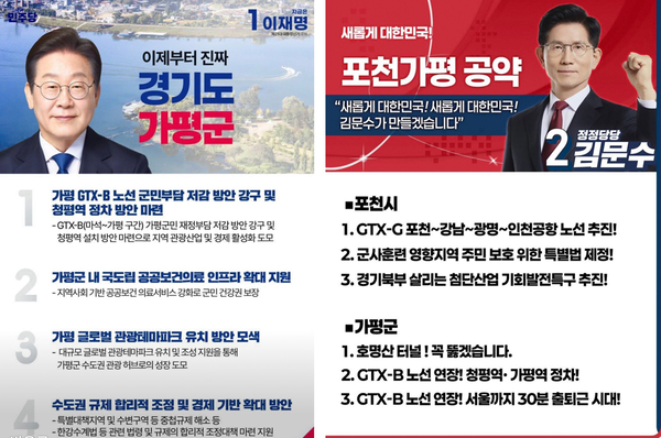 이재명, 김문수 대선 후보의 가평 공약. /SNS 캡처