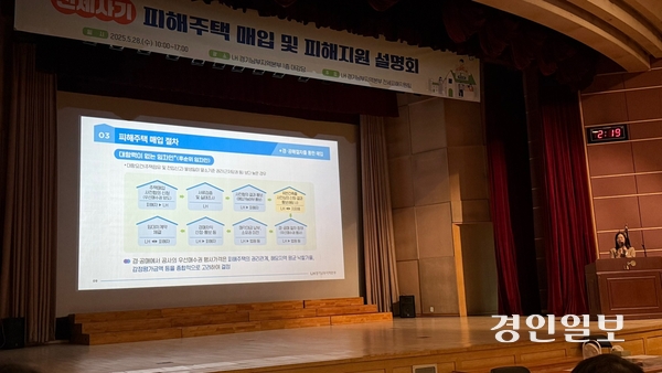 강은주 LH 경기남부지역본부 전세사기피해팀장이 LH 피해주택 매입 등을 설명하고 있다. 2025.5.28. / 윤혜경기자 hyegyung@kyeongin.com