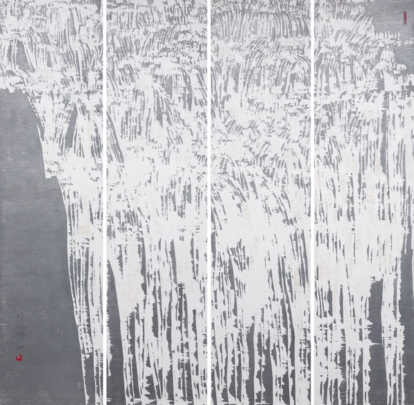 안정민 - 가로·세로·깊이-해인(海印), 2011, 목판, 실리콘캐스팅, 244×61㎝×4점.