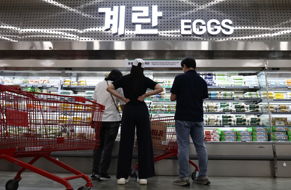 3일 축산물품질평가원 축산유통정보에 따르면 지난달 30일 기준 계란 특란 한 판(30구)의 도매가는 6천79원으로 지난해 동월 평균(5천239원)보다 16.0%(840원) 상승한 것으로 나타났다. 사진은 이날 서울의 한 대형마트 계란 코너. 2025.6.3 /연합뉴스