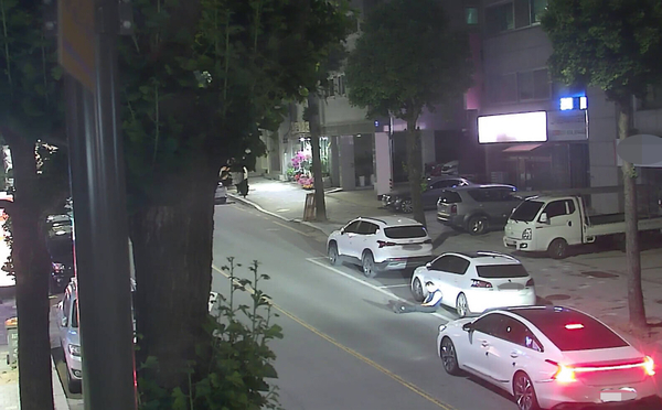지난 2일 위험한 상황에 놓인 주취자를 지키는 차량의 모습이 이천시 CCTV 통합관제센터에 포착됐다. 2025.6.5 /이천시제공