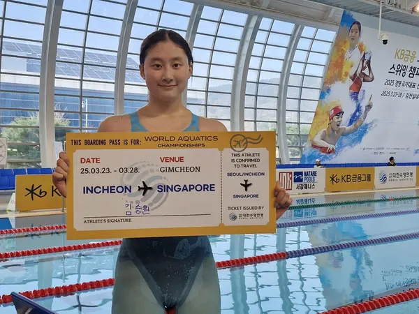 지난 3월 국가대표 선발전에서 여자 배영 100ｍ 2025 세계선수권대회 출전 자격을 얻은 김승원. /대한수영연맹 제공
