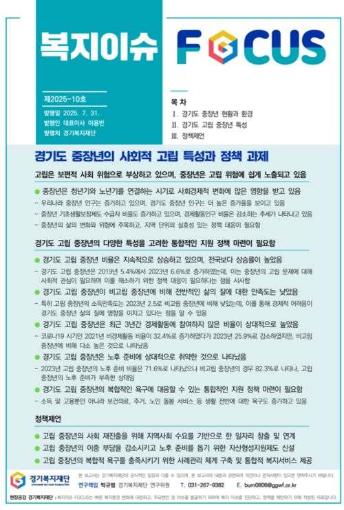 경기복지재단이 5일 발표한 복지이슈 포커스 10호 /경기복지재단 제공