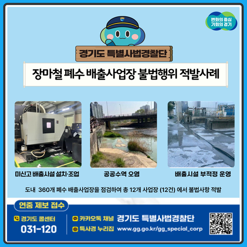 장마철을 틈타 몰래 폐수를 유출해 하천을 오염시킨 사업장이 경기도에 적발됐다. /경기도 제공