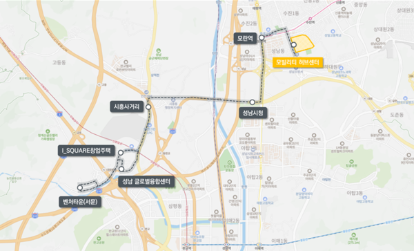 성남시가 국토부에 ‘자율주행 시범지구 지정’을 요청한 A노선. /성남시 제공