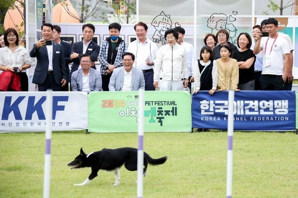 지난해 열린 ‘제2회 이천 펫 축제’에서 방문객들이 반려견 묘기를 보고 있다. /이천시 제공