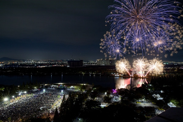 ‘2024 고양호수예술축제’ 불꽃 드론 라이트쇼. /고양시 제공