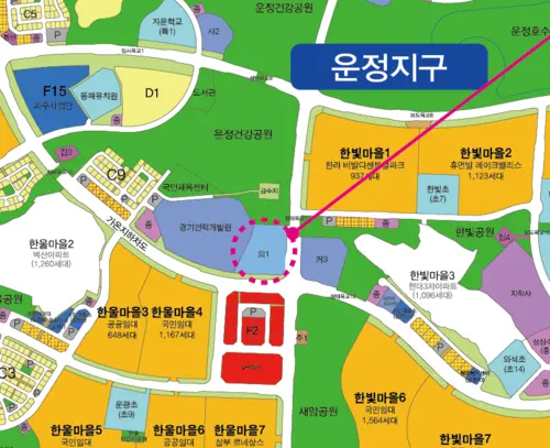 파주시 동패동 1802 일원 1만 5천800㎡ 부지에 지하 2층, 지상 11층, 500병상 규모의 (가칭)메디폴리스 종합병원이 빠르면 올해 말 착공, 2027년 말 완공할 예정이다. 운정신도시 개발계획도. /경인일보DB