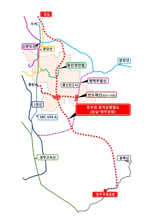 중부권 광역급행철도(JTX)와 연계된 철도 노선. /용인시 제공