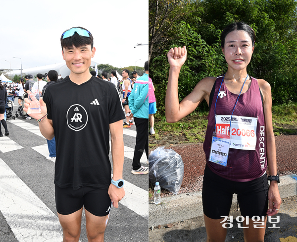 ‘남자 하프 1위’ 김보건씨와 ‘여자 하프 1위’ 노유연씨.