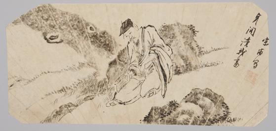 조영석 ‘송하독서도’(18세기, 종이에 먹, 17.8×39.5㎝). /국립중앙박물관 소장