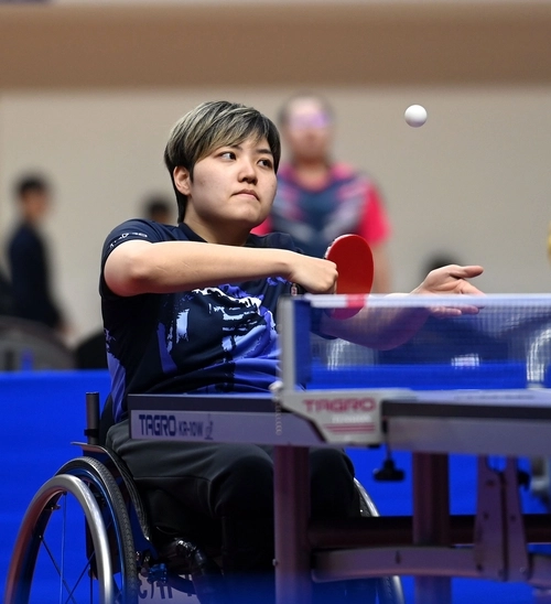 제45회 전국장애인체육대회 탁구 여자 복식 체급 총합5(선수부) 결승에서 경기도 대표 윤지유가 경기를 펼치고 있다. 윤지유는 이번 장애인체전에서 3관왕에 올랐다. /대한장애인체육회 제공