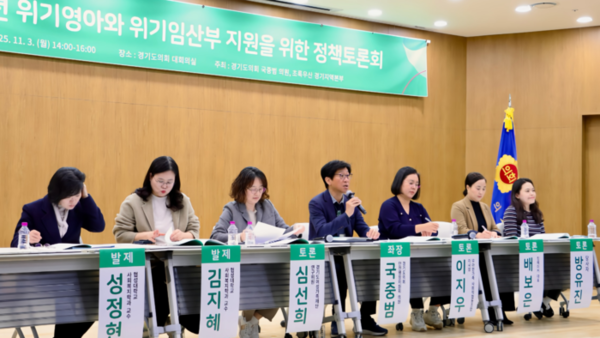 지난 3일 경기도의회에서 진행된 ‘위기영아와 위기임산부 지원을 위한 정책토론회’에서 패널들이 위기 임산부와 영아 문제 해결을 위한 사각지대 분석과 지역사회 중심의 통합 지원체계 강화 방안을 논의했다. /초록우산 경기지역본부 제공