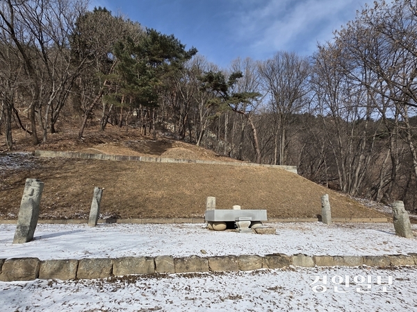 홍릉 전경. 눈이 녹은 쪽과 그렇지 않은 곳이 분명하다. 2026.1.19 /정진오기자 schild@kyeongin.com