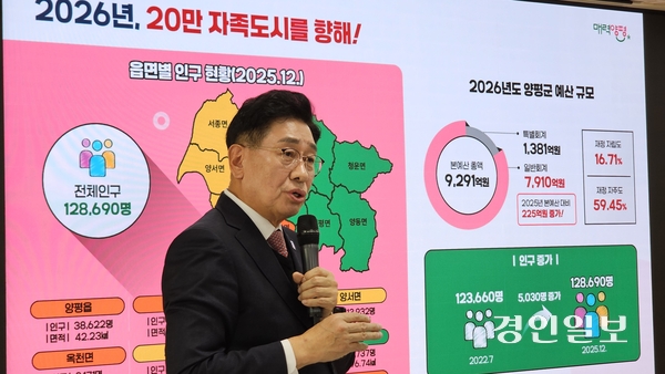 전진선 양평군수가 “민선8기에서 설계한 미래를 완성시키기 위해 민선9기에 출마하겠다”며 오는 지방선거 출마의사를 밝혔다. 현직 군수가 공개석상에서 출마 입장을 밝히면서, 양평군수 선거 구도도 본격적인 국면에 들어섰다. 2026.1.28 양평/장태복기자 jkb@kyeongin.com