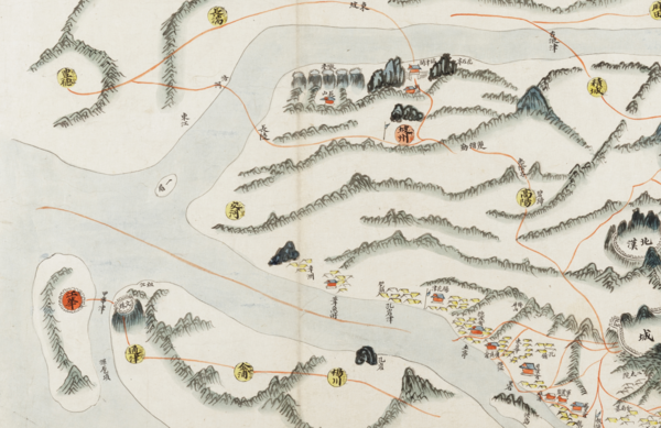 동국여도 고지도 속 한강과 임진강이 만나는 교하 옆 일미도. /출처=경강부임진도(서울대학교 규장각 소장)