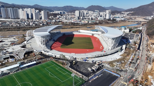 오는 4월 도민체전이 열릴 종합운동장인 G-스타디움. 이달말 준공을 앞두고 있다. /광주시 제공