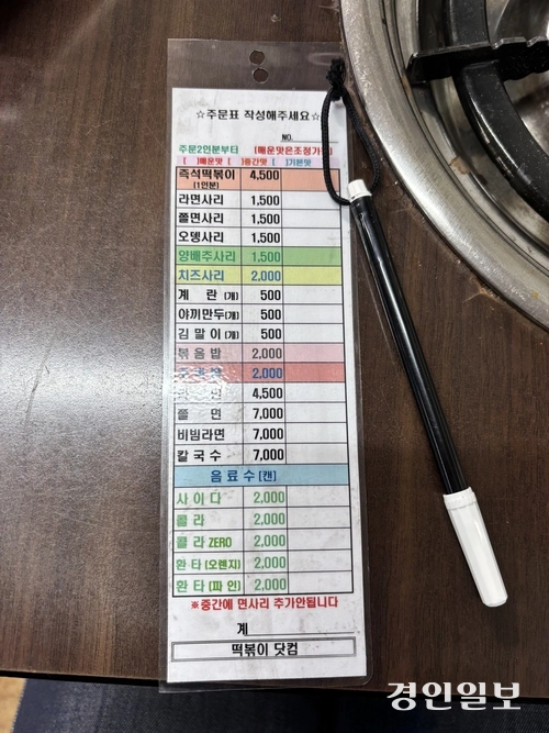 성남시 수정구 수진동에 있는 떡볶이닷컴 메뉴. /신현정기자 god@kyeongin.com