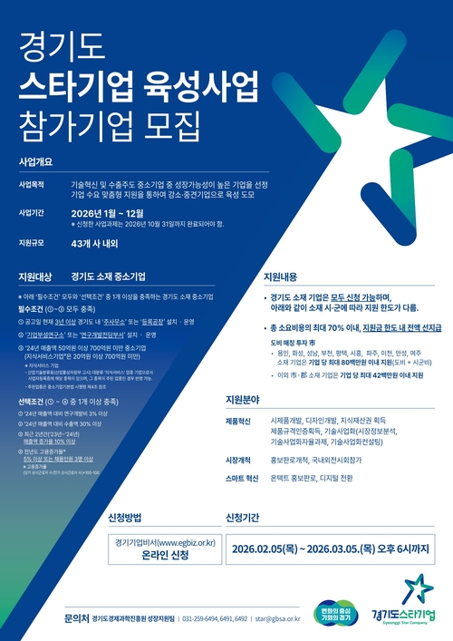 경기도 스타기업 육성사업 참가기업 모집 포스터. /경기도경제과학진흥원 제공