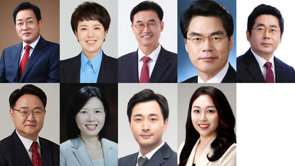 (첫번째줄 왼쪽부터) 김선교 도당위원장, 김은혜 의원, 홍형선 화성갑 당협위원장, 나승일 교수, 윤기찬 변호사 (두번째줄 왼쪽부터) 최유성 도당 경쟁력강화특위 위원장, 송민경 경기대 교수, 김지혁 변호사, 유재은 스페셜 스페이스 대표
