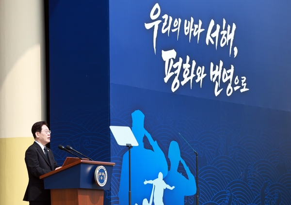 지난 27일 이재명 대통령이 국립대전현충원에서 서해수호의 날 기념사를 하고 있다. 2026.3.27 /청와대통신사진기자단