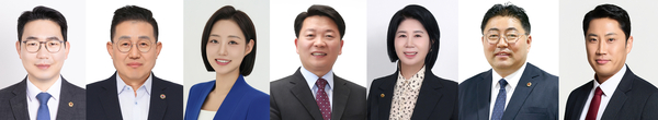 성남지역 광역의원에 도전하는 문승호·김쌍기·유민아·방성환·이서영·김진명·송경택(사진 왼쪽부터. 선거구순). /선거관리위원회 제공