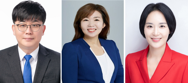 (왼쪽부터)광주 다선거구 박지현(민), 황소제(민), 최서윤(국) 당선자.