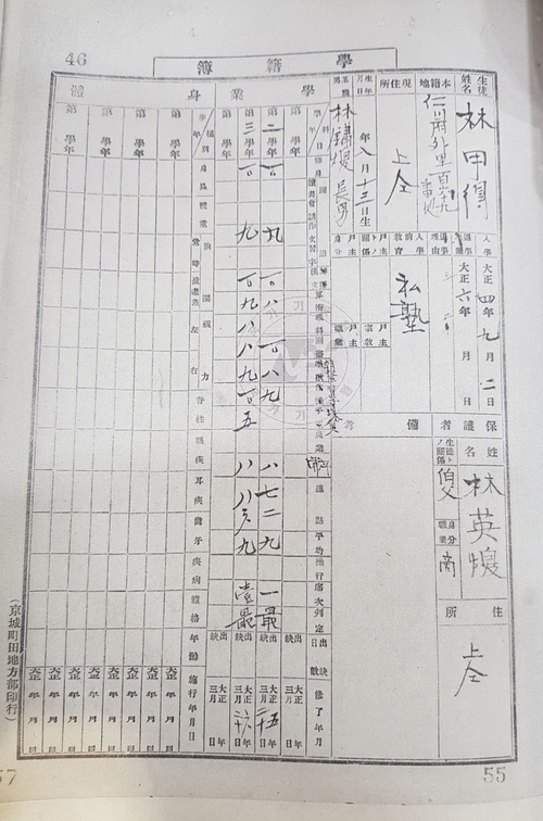 임갑득 지사의 영화학교 학적부. /아벨서점 자료