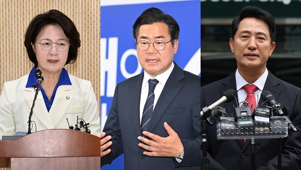 (왼쪽부터)추미애 경기도지사 당선자, 박찬대 인천시장 당선자, 오세훈 서울시장. /경인일보DB, 연합뉴스