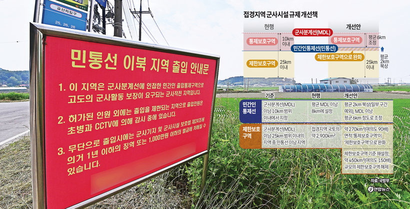 국방부가 민간인통제선(민통선)을 조정하고 제한보호구역을 최적화해 접경지역 주민 불편을 최소화하기 위해 군사시설 규제개선을 추진한다고 밝힌 17일 강화군의 한 대로변에 민통선 출입 안내문이 설치되어 있다. 2026.6.17 /조재현기자 jhc@kyeongin.com