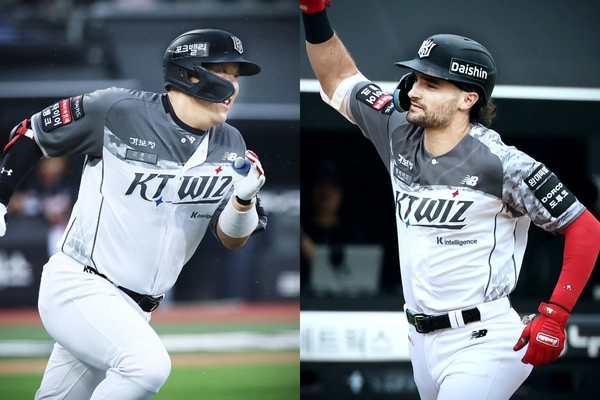 김현수(왼쪽)와 힐리어드. /kt wiz 제공