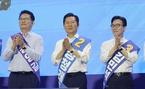 [영상+] 민주당 전대 막바지 경기 경선… 당대표 후보 3인 ‘적자는 나’
