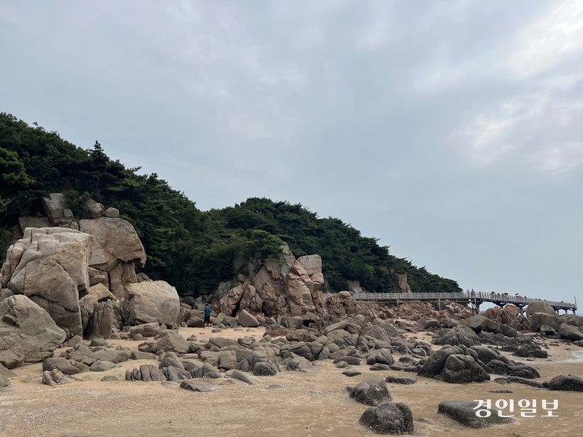 인천 영종구 무의도 하나개해수욕장에 기암괴석이 펼쳐져 있다. 뒤로는 해안을 따라 조성된 해상관광탐방로와 울창한 산이 어우러져 있다. /송윤지기자 ssong@kyeongin.com