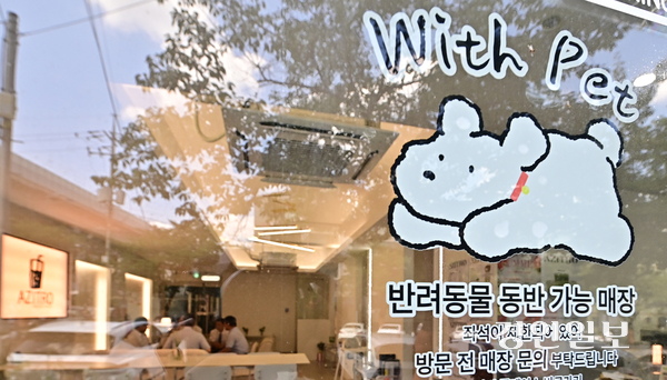 3일 오후 인천시 미추홀구 학익동의 한 카페가 반려동물 동반가능 업소임을 알리고 있다. 2026.9.3 /조재현기자 jhc@kyeongin.com